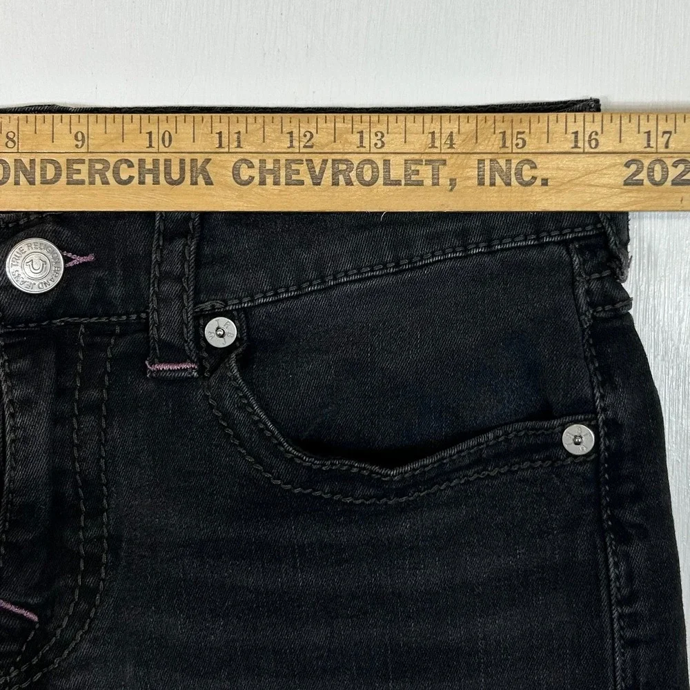 True Religion Geno Relaxed Slim Black Purple Horseshoe Stitch Jeans Mens 32